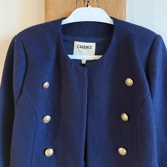 NWT L'AGENCE True Collarless Wool Blend Jacket - Midnight Navy Blue, Size 10 - Picture 5 of 12